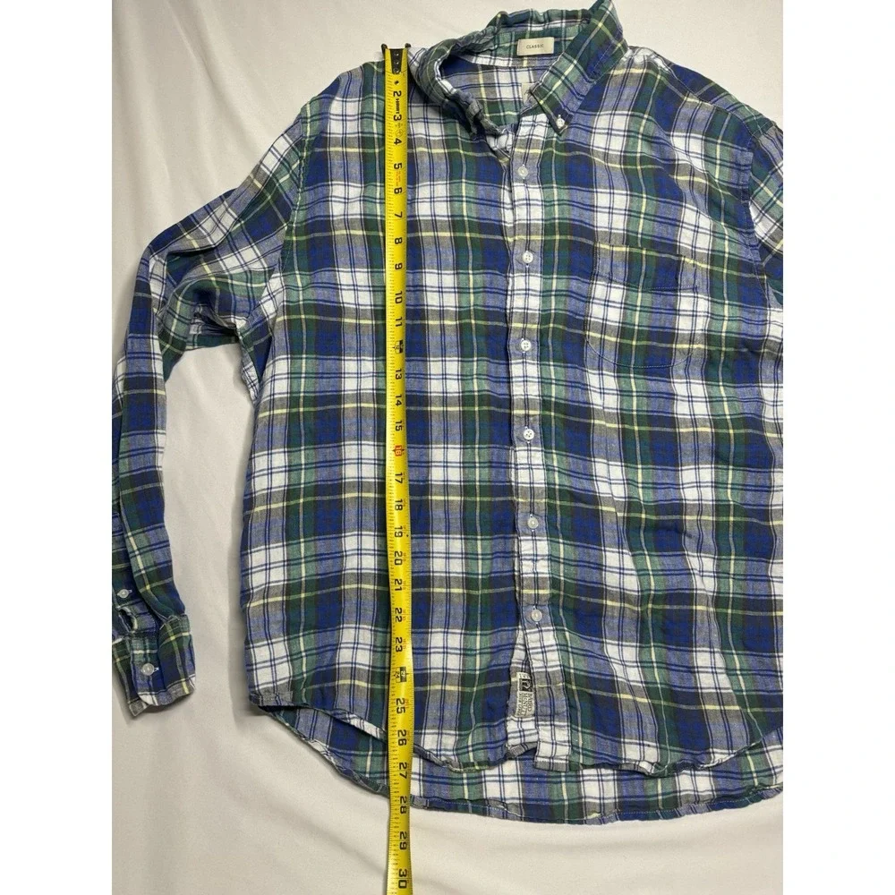 J Crew Shirt XL Baird‎ McNutt 100% Irish Linen Blue Plaid Classic Fit Size XL